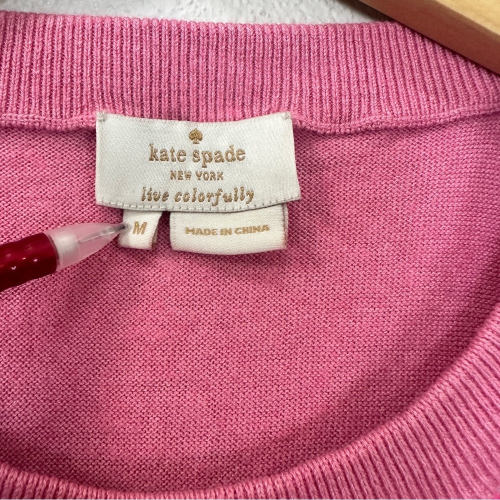 Kate Spade Mercy Sweater in Hot Pink Short Sleeve Cashmere Cotton Women’s Medium - Picture 4 of 5